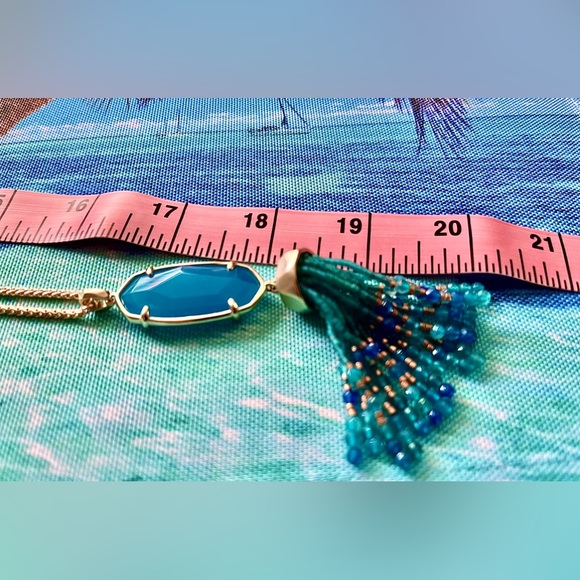 Kendra Scott NWOT Eva Teal Agate Long Long Pendant Necklace Adj Length Chain - Picture 10 of 11